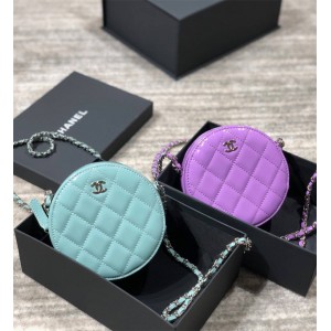 chanel中文官网香奈儿奢侈品包包品牌漆皮经典链条晚宴包圆饼包AP0245