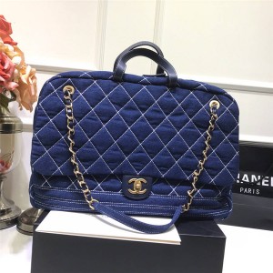 CHANEL原单香奈儿官网国际奢侈品牌经典款丹宁牛仔布菱格登机包旅行袋