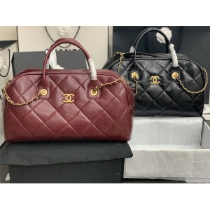 CHANEL香奈儿官网女包奢侈品牌子褶皱牛皮保龄球包旅行袋AS8396