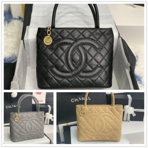 CHANEL香奈儿AS1804 中古希尔顿包双C大LOGO拉链购物袋