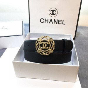 CHANEL香奈儿旗舰店代购新款皮带平纹小牛皮镶钻扣头3.0CM腰带