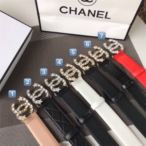 CHANEL香奈儿旗舰店官网皮带奢侈品折扣网站真皮镶钻纯铜扣3CM腰带AA6687