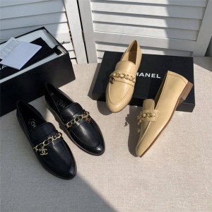 CHANEL香奈儿旗舰店新款真皮链条装饰乐福鞋平底鞋G36420