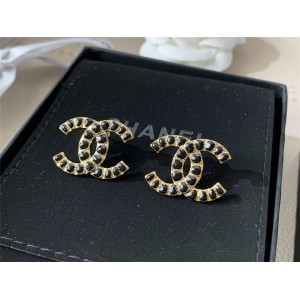 CHANEL香奈儿中国奢侈品网新款金色双C黑宝石装饰耳环耳钉