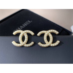 CHANEL香奈儿中国奢侈品网购新款双CC logo珍珠耳钉耳环